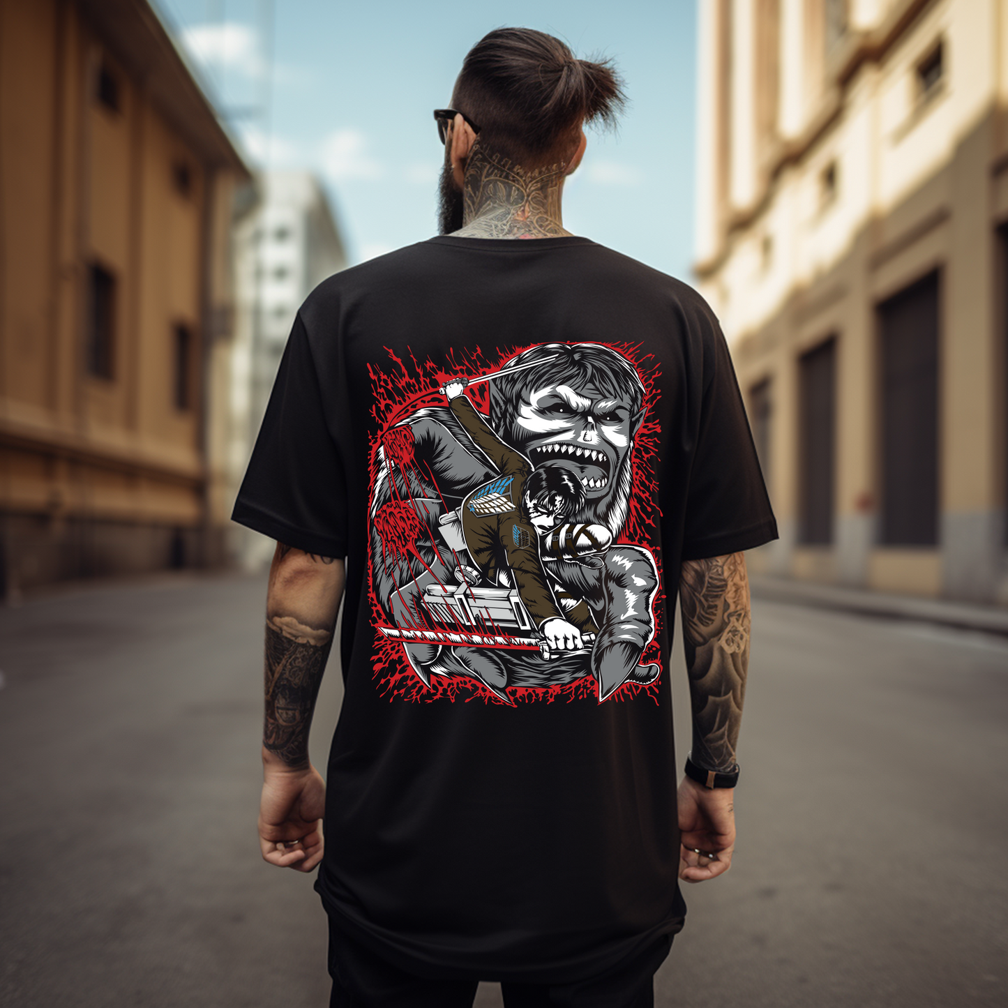 Camiseta Oversize Levi vs Titán Bestia – Acción y Drama en un Diseño Épico!