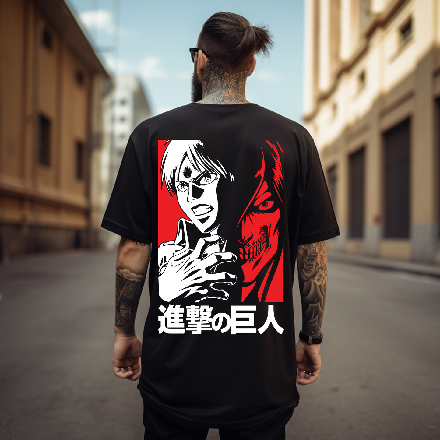 Camiseta Oversize Eren & Titán de Ataque – Poder y Determinación en un Diseño Épico