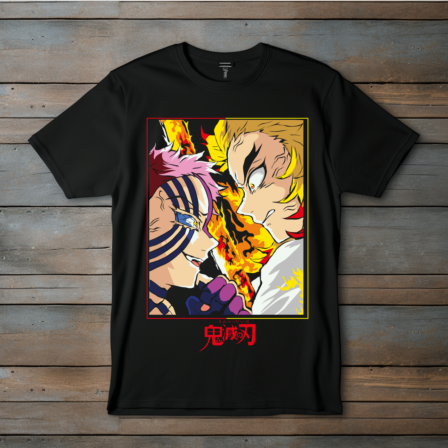 Camiseta Oversize Rengoku vs Akaza – Demon Slayer Anime Streetwear