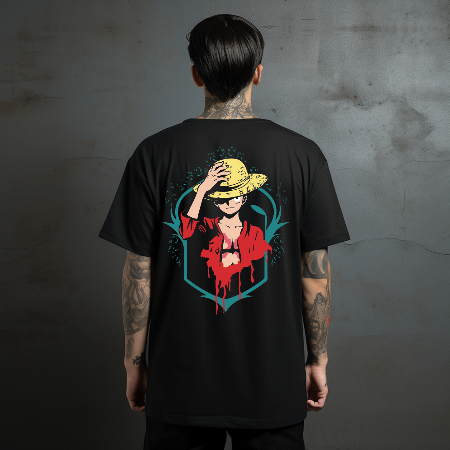 Camiseta Oversize Anime One Piece – Luffy Sombrero de Paja Sangre y Determinación
