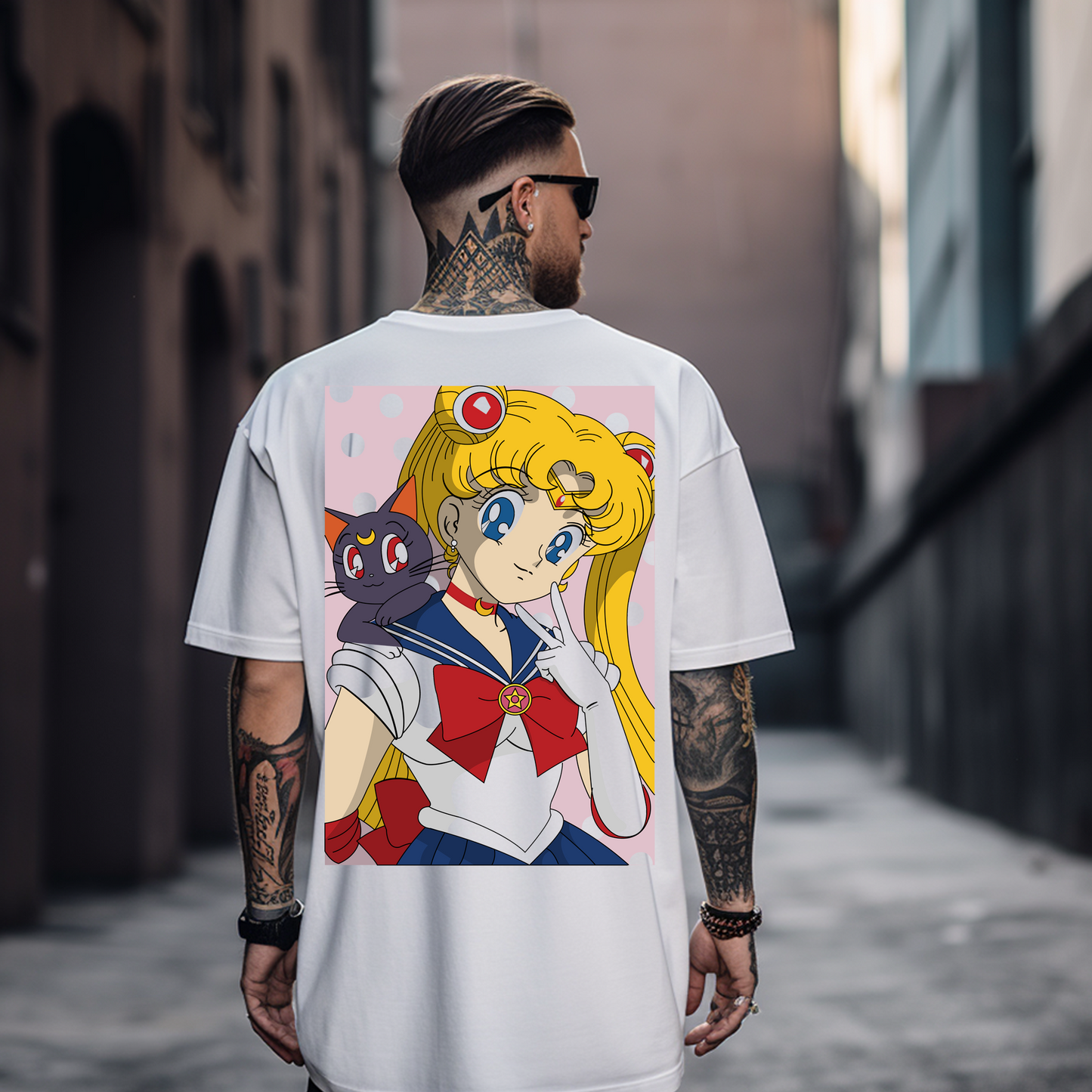 Camiseta Oversize Sailor Moon con Luna – Diseño Pastel