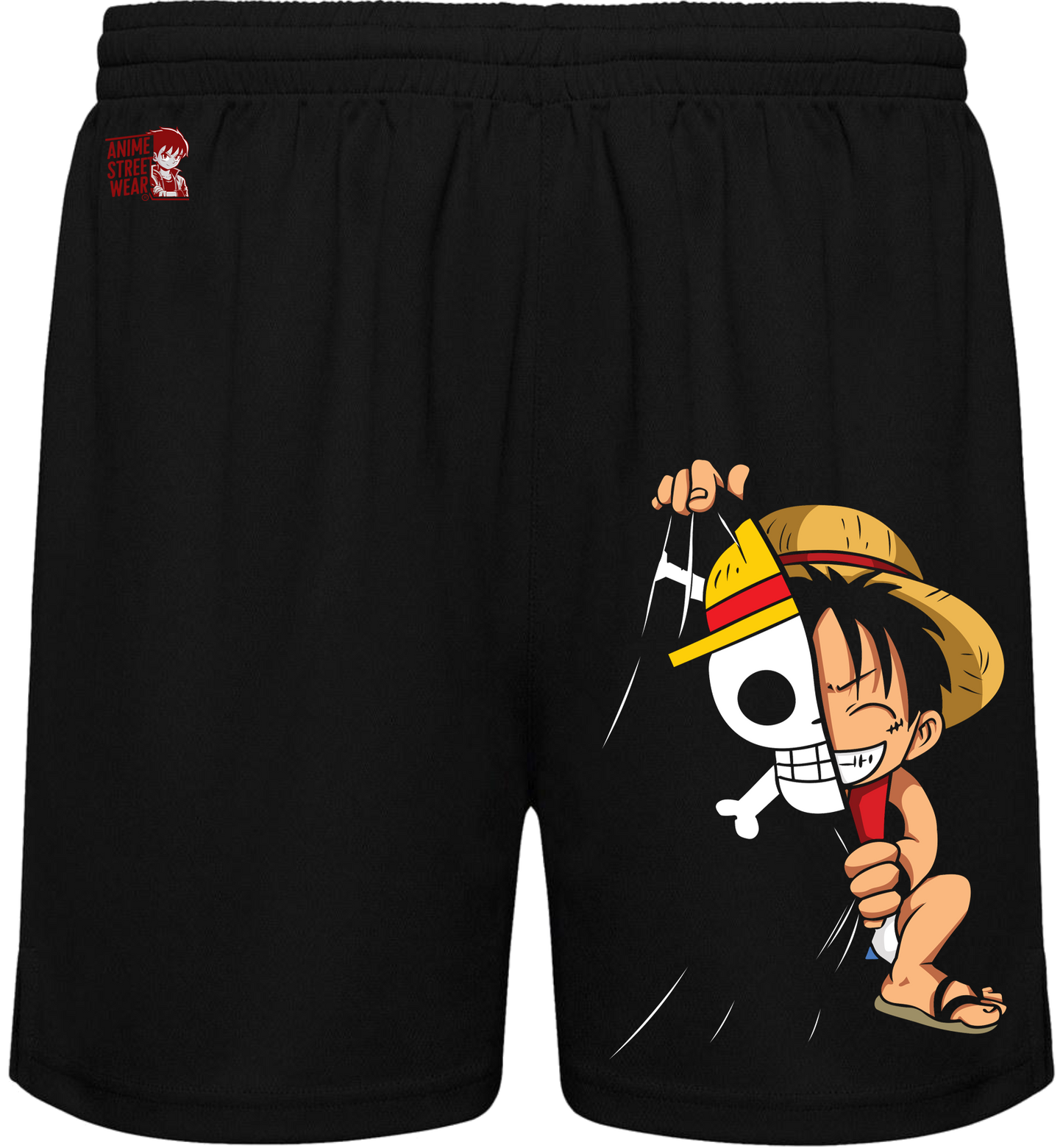Bañador Negro Luffy Chibi - One Piece Bandera Pirata Kawaii Ropa Anime Streetwear Verano