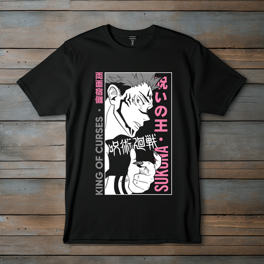 Camiseta "King of Curses - Sukuna" (Edición en Blanco y Rosa)