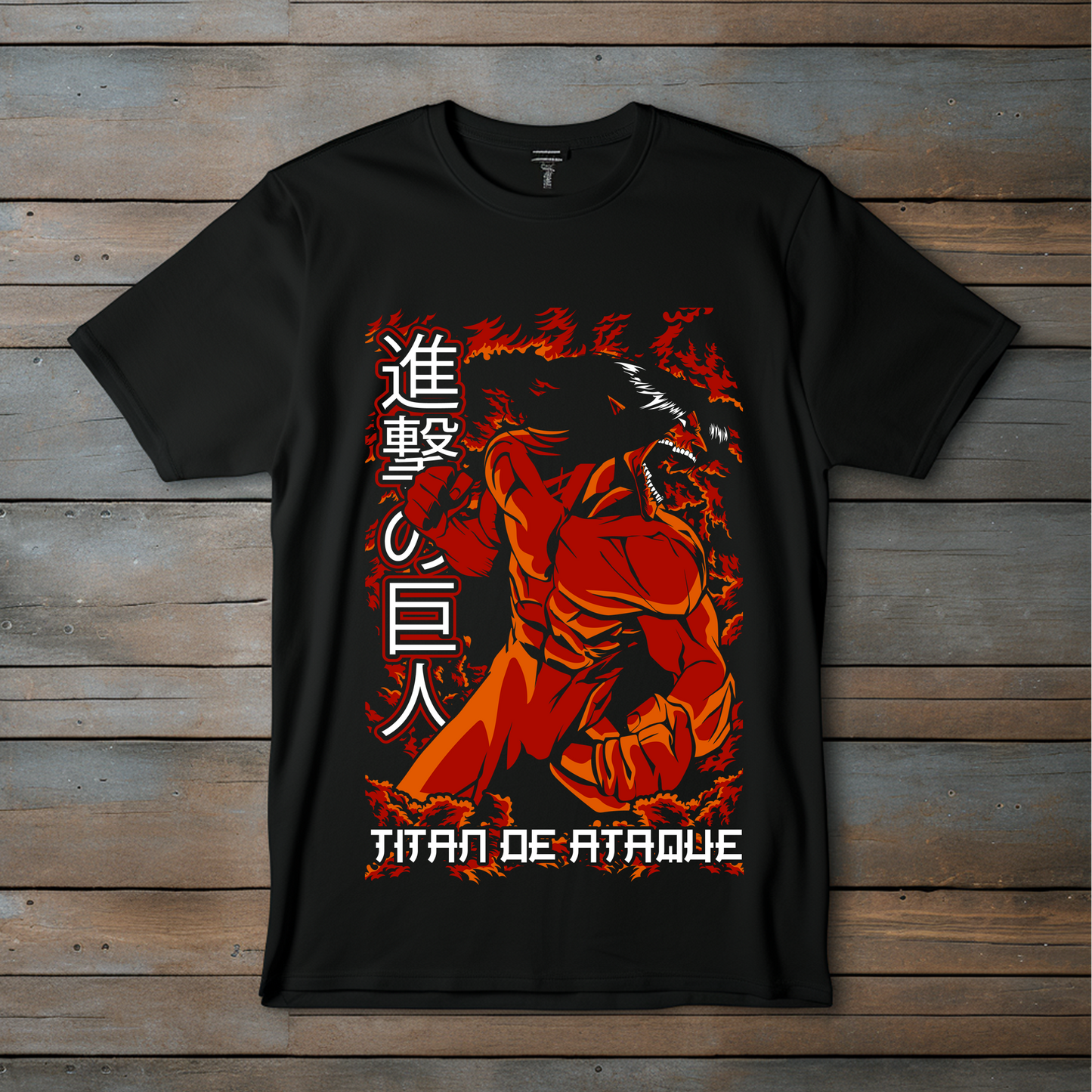 ¡Camiseta Titán de Ataque – Poder Ardiente en Diseño Impactante!