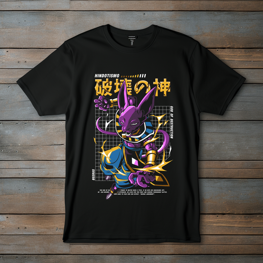 Camiseta Negra "Dios de la Destrucción" Estilo Futurista