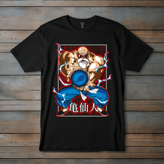 Camiseta Negra "Maestro Roshi Kamehameha" – La Sabiduría y Fuerza del Gran Maestro