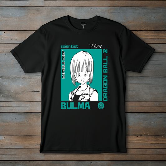 Camiseta Negra Bulma de Dragon Ball – Estilo Retro Capsule Corp