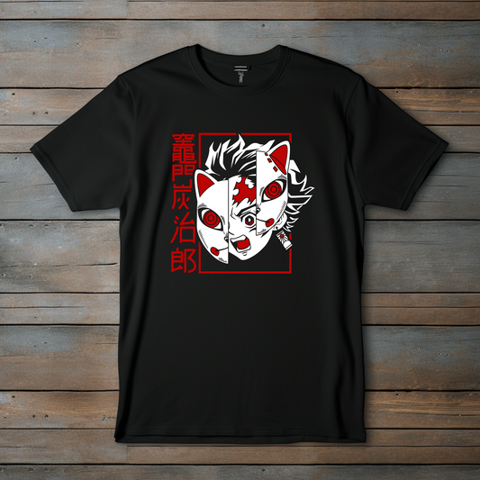 Camiseta "Demon Slayer" – Diseño de Tanjiro con Máscara de Zorro