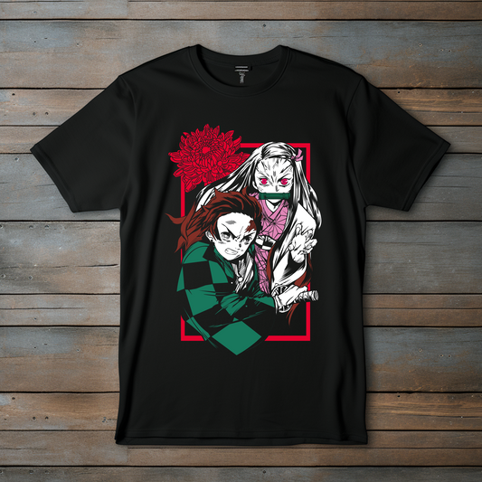 Camiseta Anime "Demon Slayer" – Tanjiro y Nezuko en Combate