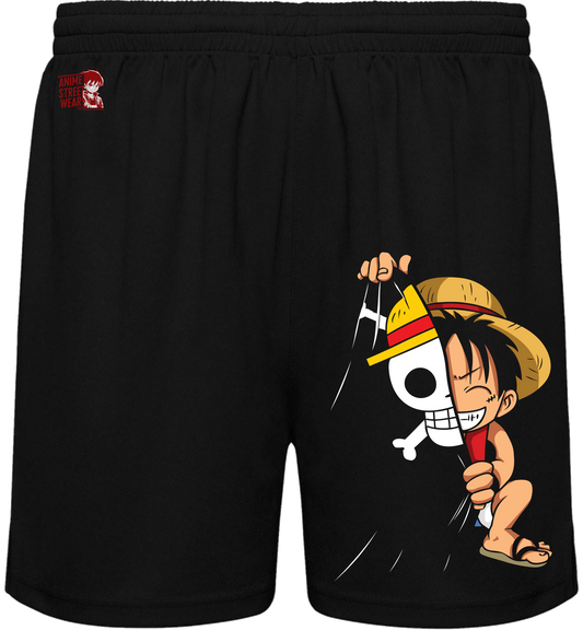 Bañador Negro Luffy Chibi - One Piece  Bandera Pirata Kawaii  Ropa Anime Streetwear Verano